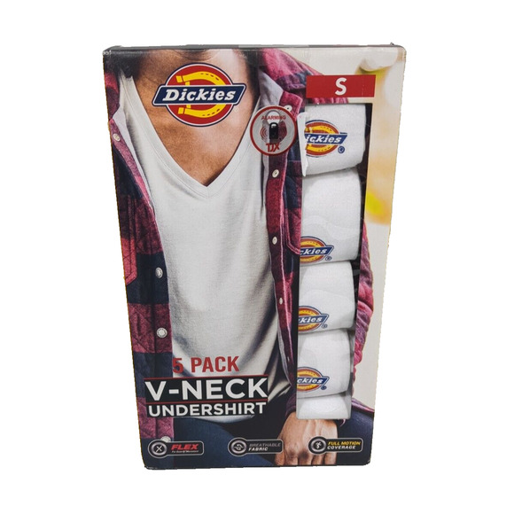 Dickies 5 Pack Undershirts Mens Small White V neck Flex Fabric Breathable WHITE - Picture 1 of 4